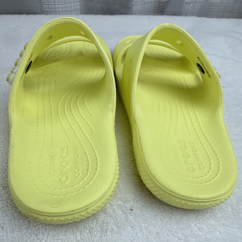 Iconic CROCS Comfort 6 M 8 W Slip On Slide 2 Strap Sandal Yellow With Crocs Jibs - Picture 4 of 11